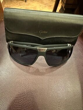 Cartier Black and Silver Shield Sunglasses